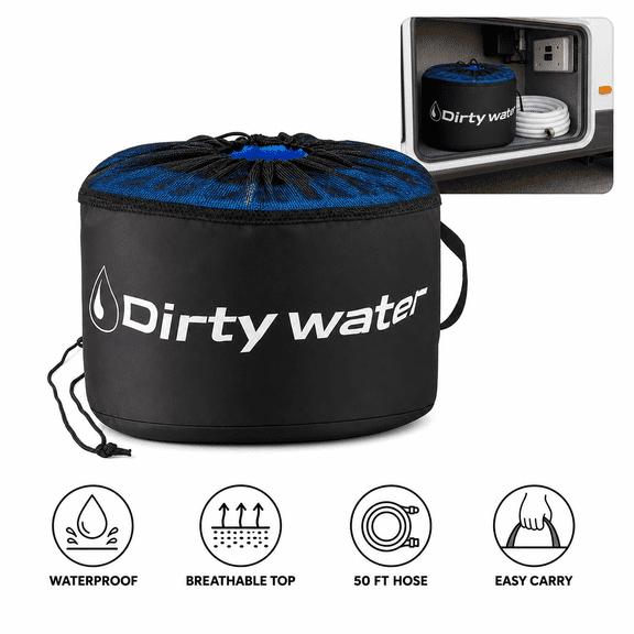 RV Fresh Water Sewer Hose Storage Bag, Waterproof Organizer for Camper Travel Trailer Utility Hoses, Black