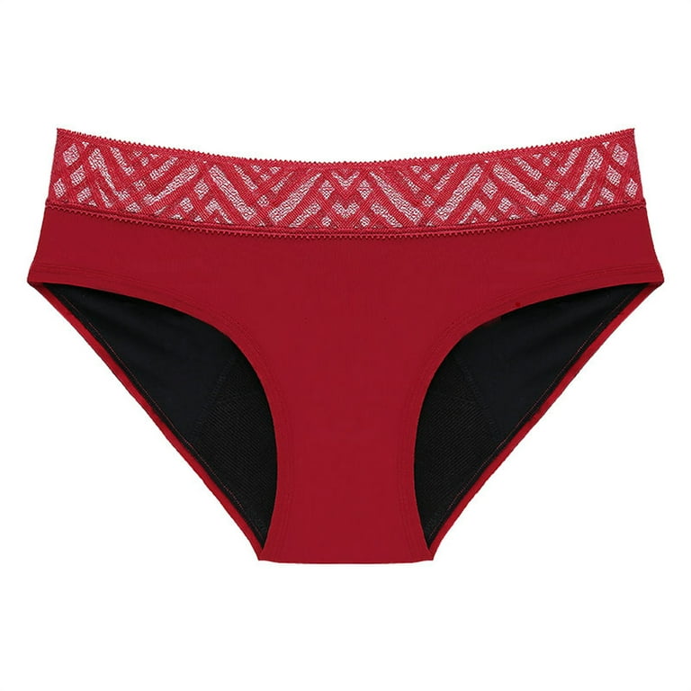 eczipvz Period Underwear for Women Womens Red Lace Breathable Lace Hollow  Out And Raise The Pure Brief Panties Red,L