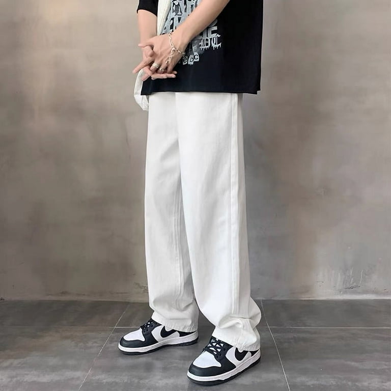 White Jeans Men Fashion Casual Wide Leg Jeans Men Streetwear Loose