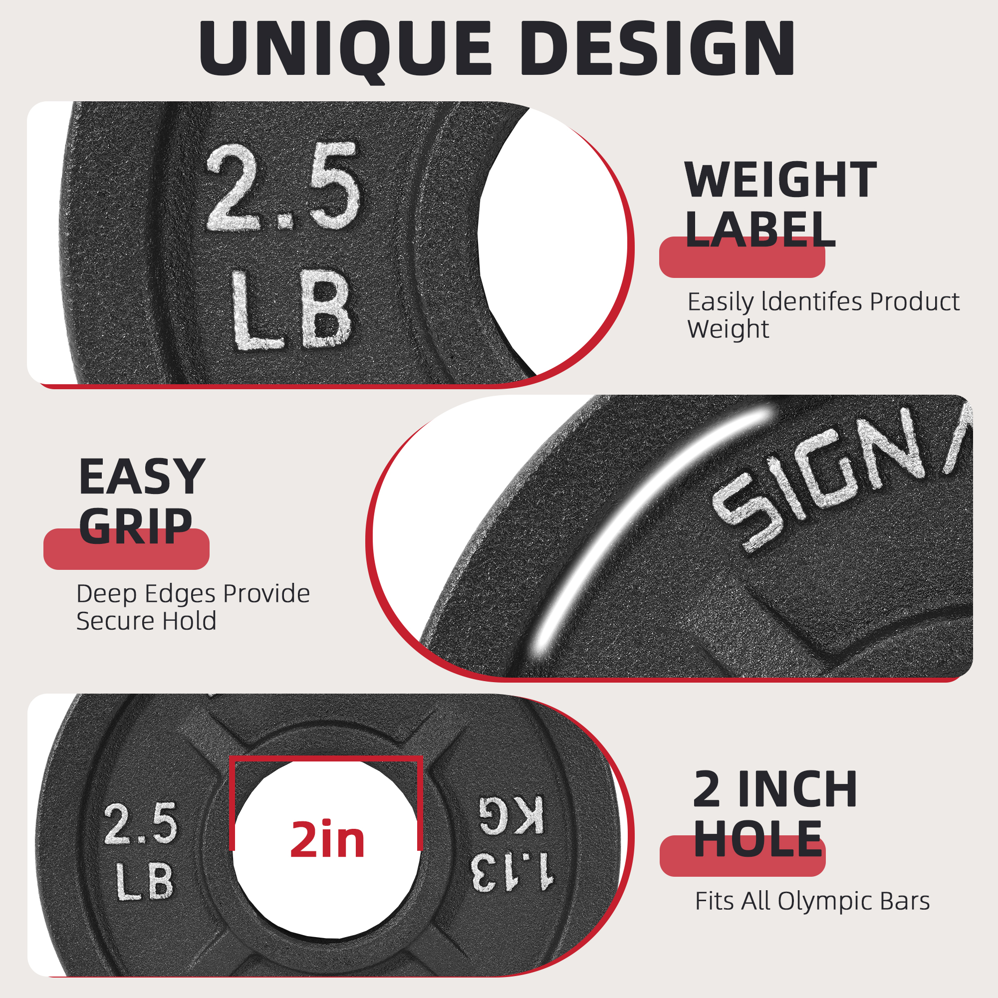 BalanceFrom Deep Dish Olympic Weight Plates, 2-Inch Cast Iron with E-Coating, for Strength Training, Powerlifting, and Home Gym，Multiple Weight Options Available