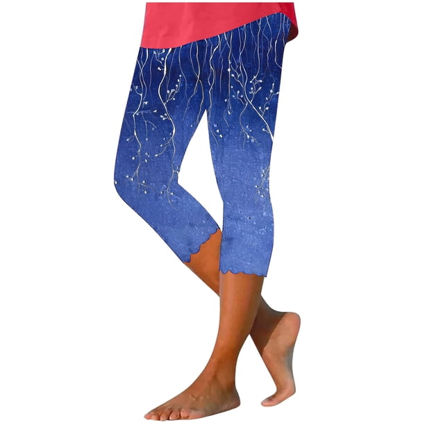 Pantalones de Yoga de Verano para Mujeres Ligeros de Alta Cintura de Impresión Capris, Pantalones de Gimnasio Y Entrenamiento de Ajuste Delgado con Cintura Elástica para Yoga, Correr