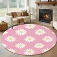 thumbnail image 2 of White Pink Daisy Large Area Rugs for Bedroom Living Room, Soft Non Slip Carpet Bedside Rug, Spring Summer Floral Botanical Round Floor Cover Kitchen Accent Rug 7' for Dining Room/Office, 2 of 9
