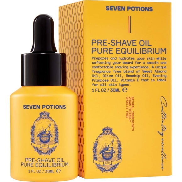 Aceite para antes del afeitado Seven Potions para hombres, ideal para pieles sensibles, ayuda a prevenir la irritación, lubrica y protege la cara, natural, vegano, libre de crueldad (1 fl oz)