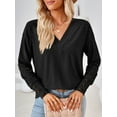 thumbnail image 3 of SHIBEVER Tops for Women Fall Casual Long Sleeves Tops Blasis Soild Black Tunic Blouses V-Neck Loose T Shirt for Lady Size XL, 3 of 5