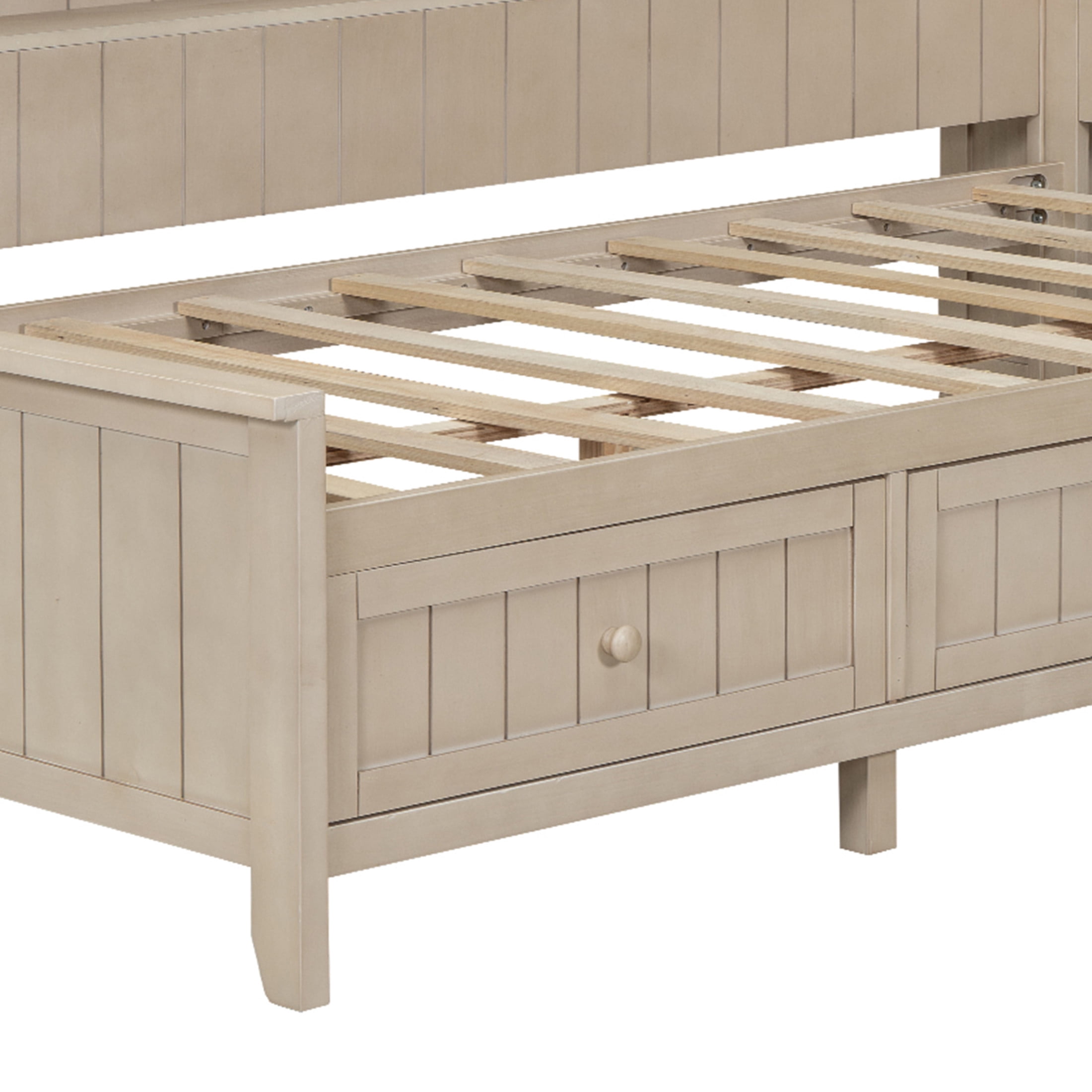 Noble House Twin Daybed with Storage Drawers and Shelves, Wood Guest Bed Frame with Sliding Doors, Antique White