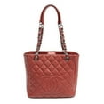 thumbnail image 1 of Pre-Owned Chanel Red Petite Shopping Tote Shoulder Bag Quilted Caviar Leather, 1 of 8