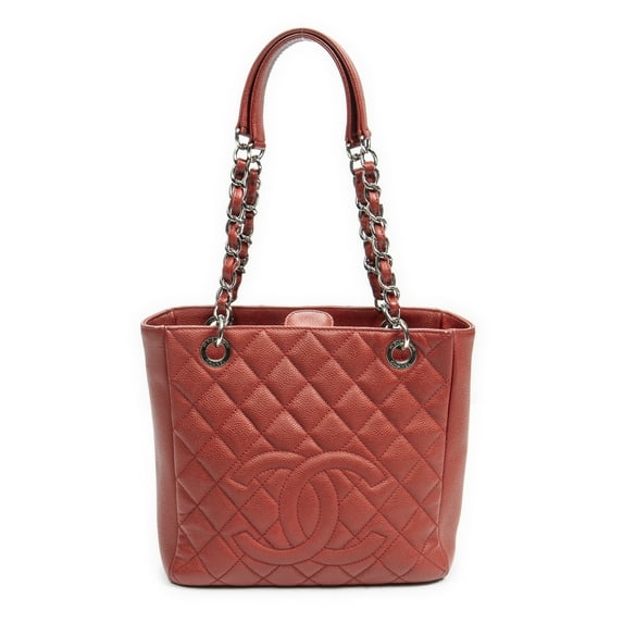Pre-Owned Chanel Red Petite Shopping Tote Shoulder Bag Quilted Caviar Leather