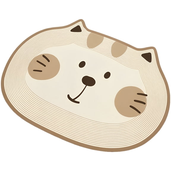 1 Pc Cute Cartoon Cat Face Mat, 11.8 x 15.7 in Beige Novelty Diatomaceous Earth Absorbent Pet Feeding Pad, Floor Protecting Non-Slip Drying Mat, Easy Clean Kitchen Toilet Rug for Cats & Dogs