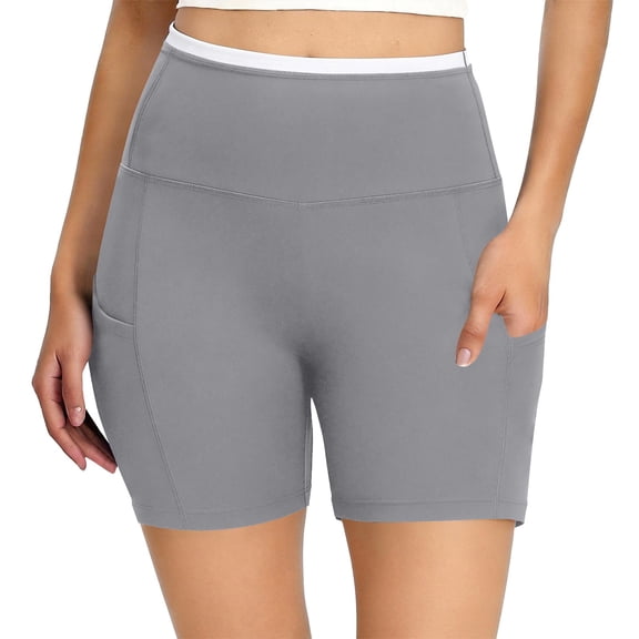 Kinrui Biker Shorts Women with Pockets - 3"High Waisted Workout Spandex Tummy Control Gym Running Yoga Shorts Gray 2XL