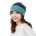 thumbnail image 2 of Tittly Winter Hats Beanie Women Cap Scarf Stripe Wrap Hat Head Hat Ruffle Turban Collar Baseball Caps Skull Caps Hats for Women Blue One Size, 2 of 5