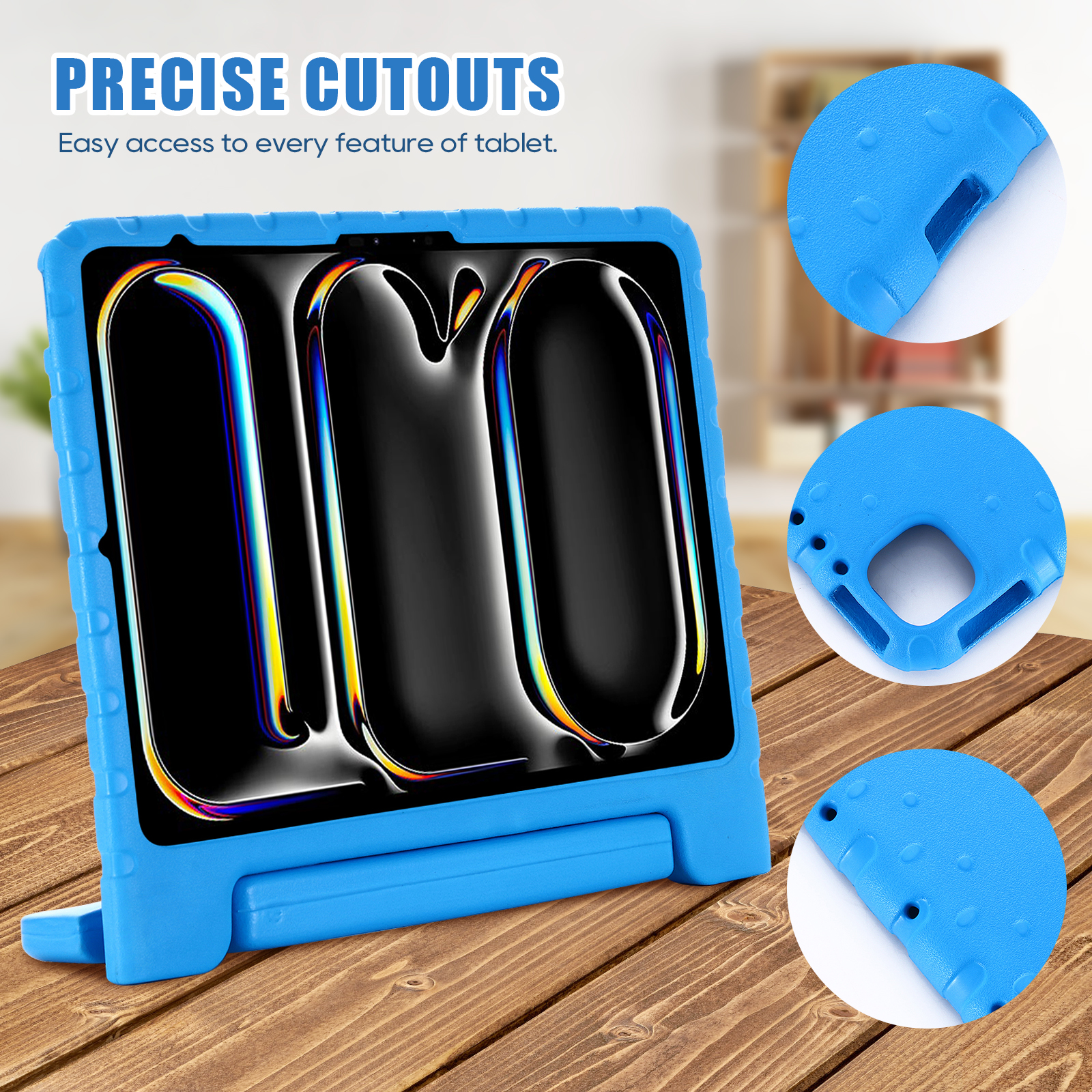 Allytechgroup Kids Case for Apple iPad Air 13 Inch 2025/2024/ iPad Pro 13" 2024, Silicone EVA Lightweight Handle Design Stand Pencil Holder Case for Kids Girls Boys, Blue