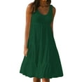 thumbnail image 2 of Chiccall Plus Size Sundresses for Women Summer Casual U Neck Vacation Ruffle Dress Pleated Knee Length Sleeveless Loose Beach Tank Dress Army Green XXXL, 2 of 8