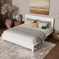 thumbnail image 2 of Sesslife King Size Bed Frame with Headboard & Footboard, Wood Platform Bed with Built-in LED Lights, Charging Station, Modern Farmhouse King Bed Frame with Slats, No Box Spring Needed, White, 2 of 11