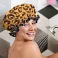thumbnail image 5 of Shower Caps,Yellow and Black Of Leopard Print Waterproof Shower Cap for Women 4 Pieces,Double Reusable Hair Cover for Shower PEVA Elastic Stretch Hem, 5 of 7