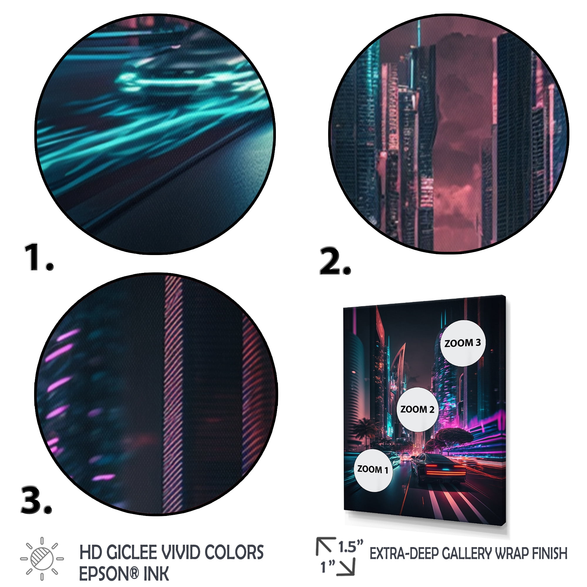 Designart Futuristic Miami Neon Art II Canvas Wall Art