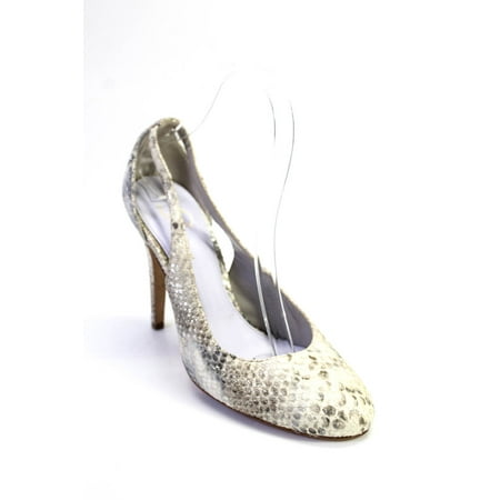 

Pre-owned|Delman Womens Snake Print Embossed Leather Slingback Pumps Ivory Size 7.5