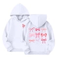 thumbnail image 3 of Mfakffe Girls Hooded Sweatshirt Cute Bow Print Long Sleeve Pullover Hoodie Casual Loose Fit with Front Pocket for Spring Fall, 3 of 5