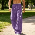 thumbnail image 2 of cllios Mens Cargo Pants with Zipper Pockets Loose Fit Wide Leg Trousers Drawstring Elastic Waist Outdoor Casual Lightweight Work Pants Purple M, 2 of 10
