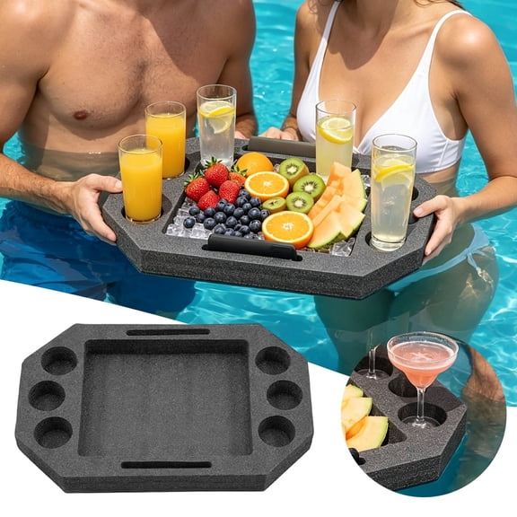 9 Compartments Floating Drink Holder Portable Floating Pool Tray Durable Floating Beverage Stand For Swimming Pool Hot Tub Beach(Black-50X35Cm)