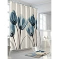 thumbnail image 3 of Shower Curtains Blue Tulip Bath Curtain Retro Flower Floral Waterproof Bathroom Shower Curtain Set with Hooks Decoration 72 x 84 Inches, 3 of 7