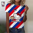 thumbnail image 1 of T-Shirt Mode Adorable Hello Kitty Impression 3D Femmes Dames Filles Dessin Animé Harajuku Col Rond Manches Courtes Unisexe Hauts et T-Shirts d'Été 5TG ZR, 1 of 6