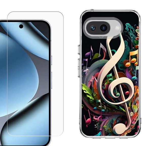 ShockProof Phone Case for Google Pixel 10a, with Screen Protector, by OneToughShield - Music Notes Colorful