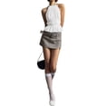 thumbnail image 2 of Open Back Halter Tops for Women Backless Ruched Ruffle Crop Tops Smocked Y2K Going Out Camisoles White M, 2 of 9