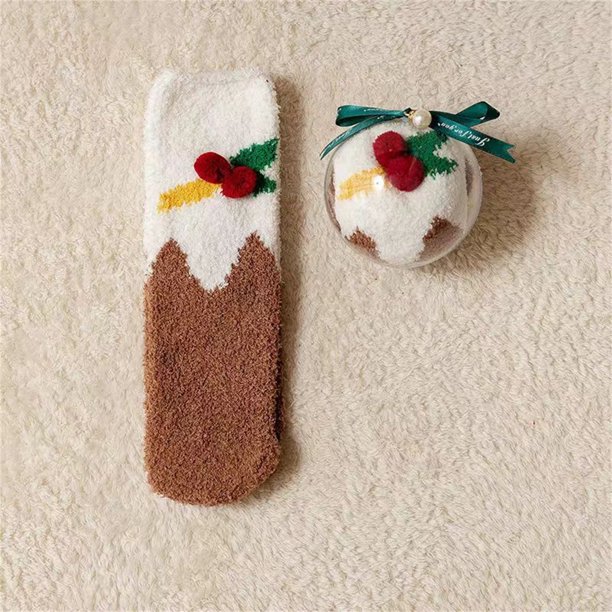 Teissuly Christmas Winter Coral Plush Loop Socks Women's Half Plush Home Socks Teissuly WER202311010428