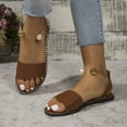 thumbnail image 6 of CQONEPT Flat Sandals for Women Dressy, Comfort Elastic Strappy String Thong Ankle Strap Summer Gladiator Sandals Casual T-Strap Sandal Walking Sandals Beach Shoes Brown Size 9.5, 6 of 9