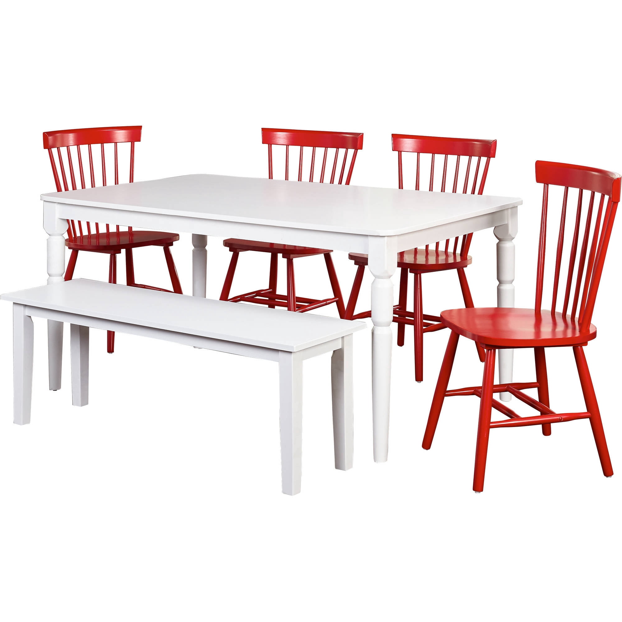 Venice 6-Piece Dining Set with bench, Multiple Colors