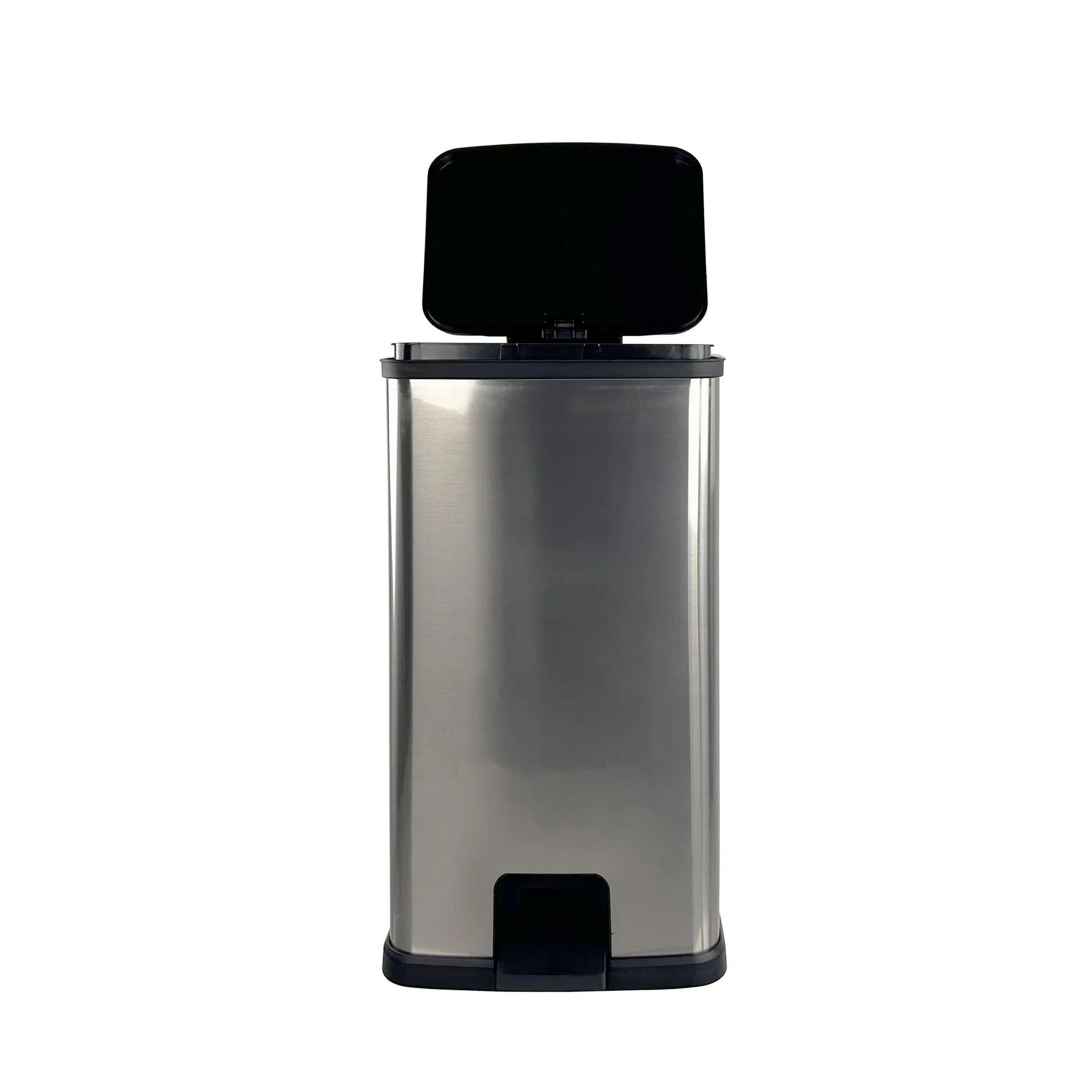 Silver pedal-type trash can, plastic rectangular stepped trash can, 13 gallons, metallic appearance, suitable for offices, dormitories or home environments. Silver