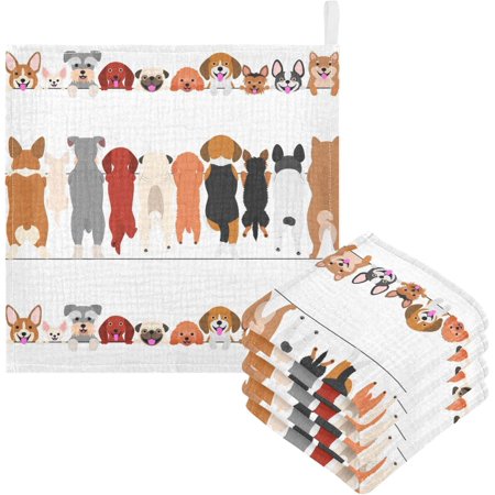 BESTKITTY Dog Faces Baby Muslin Washcloths Dog Back Burp Cloths Cute Puppy Soft Absorbent Baby Wash Cloth Fingertip Face Towels for Newborn Boys Girls 12 x 12 in, 3 Pack