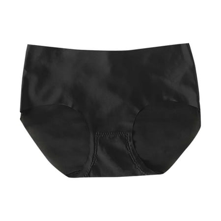 

EHTMSAK Mid Waist No Show Underwear Bikini Invisible Hipster Stretch Comfort Seamless Briefs for Women Black L