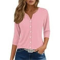 thumbnail image 4 of MESSIYO 3/4 sleeve cardigan for women Knit Shrugs Sweater Cardigan Sweater open front cardigan for women Summer Tops V Neck Print Shirts Casual Button Down 3/4 Lenght Sleeve Blouses Pink XL, 4 of 6
