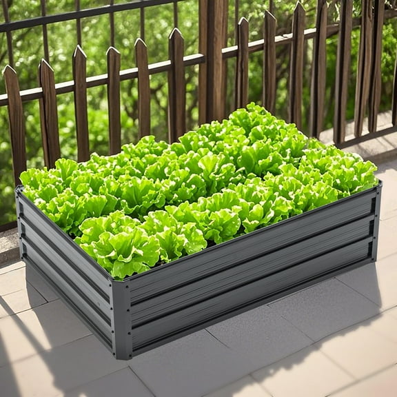 Raised Garden Bed, Deep Root Outdoor Galvanized Planter Box, Patio Kit Planting Beds for Vegetables Flowers Herb, Black, 4x3x1Ft
