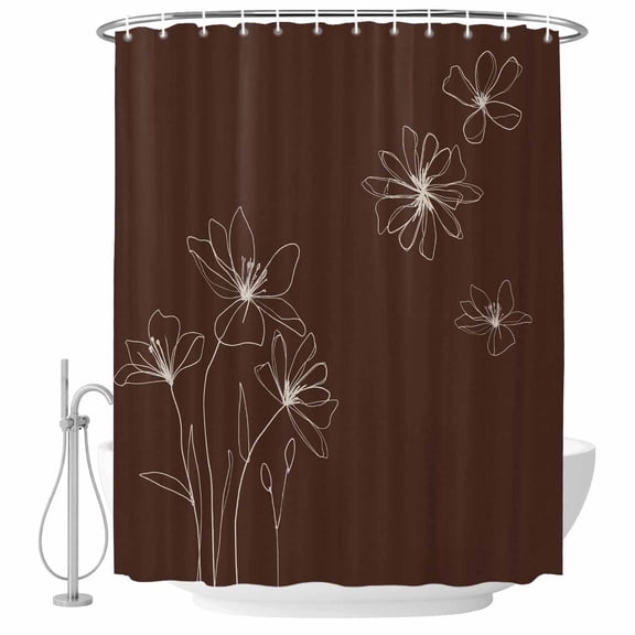 Brown Floral Shower Curtain Set - Extra Long 72" x 96" Washable Bathtub Curtain with 12 Hooks, Spring Flower Waterproof Fabric Stall Shower Curtains for Bathroom/Bathtub Décor