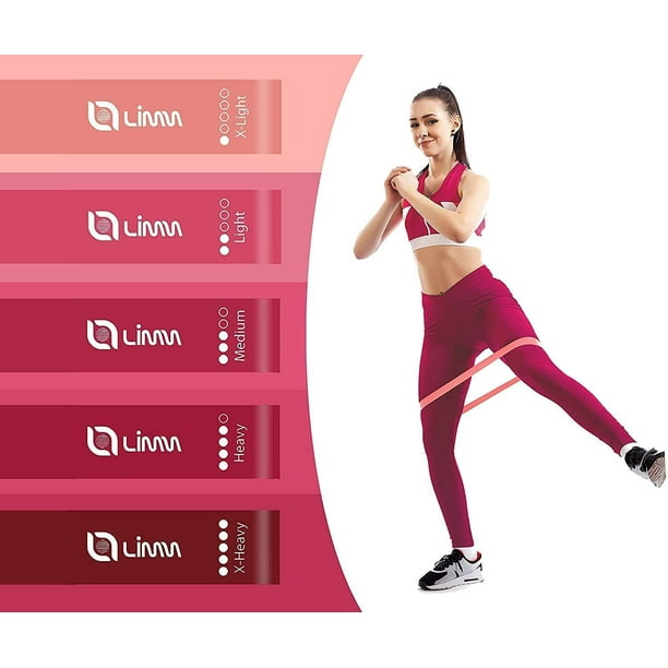 Limm Resistance Loop Exercise Bands Set of 5 Stretch Bands for Working Out with Instruction Guide Carry Bag Elastic Band for Home Workout Physical Therapy for Women and