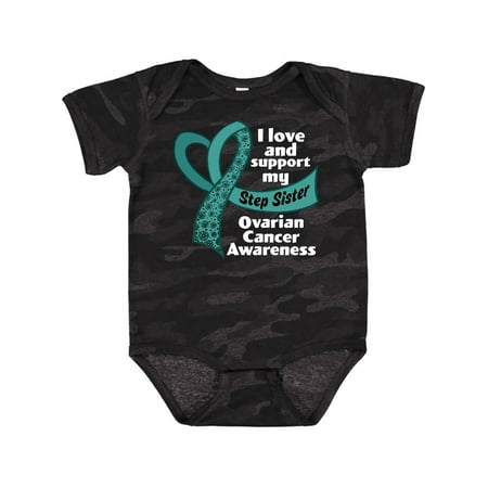 

Inktastic I Love and Support My Step Sister Ovarian Cancer Teal Ribbon Gift Baby Boy or Baby Girl Bodysuit