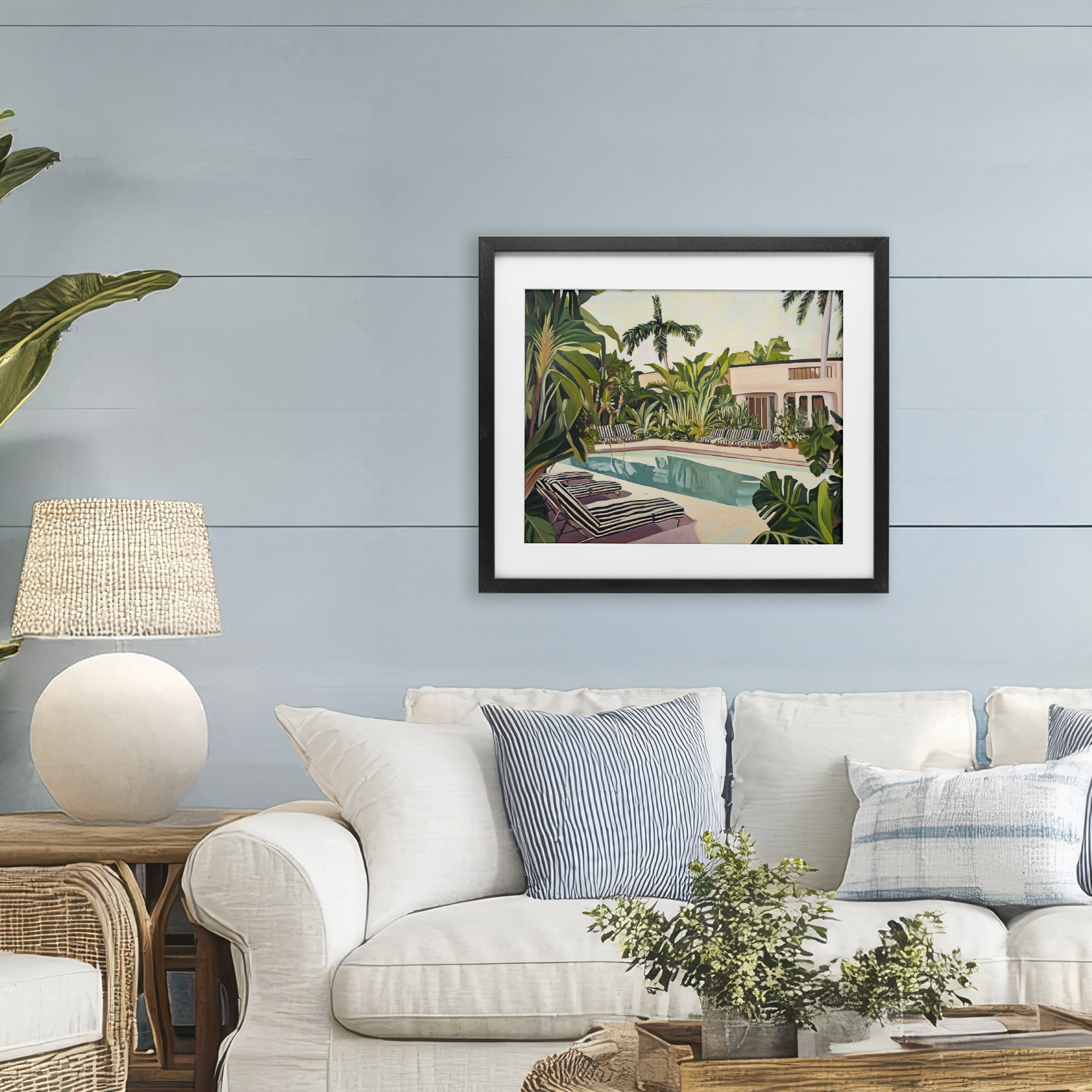 Stupell Industries Poolside Resort Lounge Chairs Black Framed Print Under Glass, design by Sisi and Seb