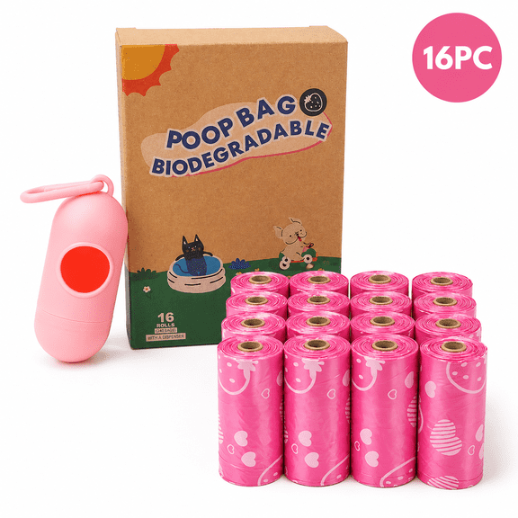 Extra Thick Biodegradable Dog Poop Bags with Sweet Strawberry Scent, Heavy Duty Leak-Proof Pet Waste Bags, 9" x 13" Eco-Friendly Refill Rolls for All Breeds, Premium Outdoor Dog Walking Supplies