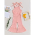 thumbnail image 5 of Yunliwuli Little Girl Cami Romper Casual Sleeveless Tie Up Ribbed Flare Leg Solid Color Long Toddler Jumpsuit, 5 of 9