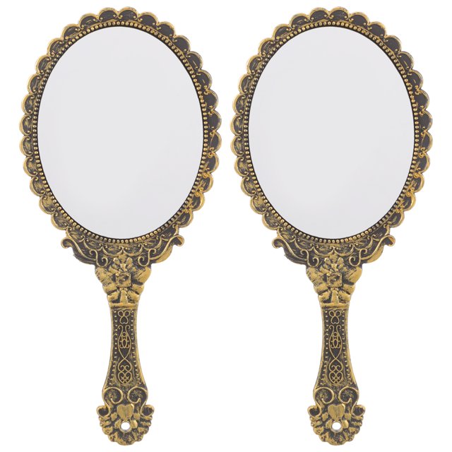 EeaseMX 2 espejos de maquillaje portátiles vintage, espejos creativos (bronce)
