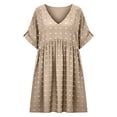 thumbnail image 7 of Women's V Neck Short Sleeve Ruffle Loose Summer Flowy Mini Dress, 7 of 7