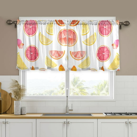 Yayeee Kitchen Curtains Tier Set of 2 Light Filtering 57"x24" Over Sink Window Panels, White Grapefruit Slices