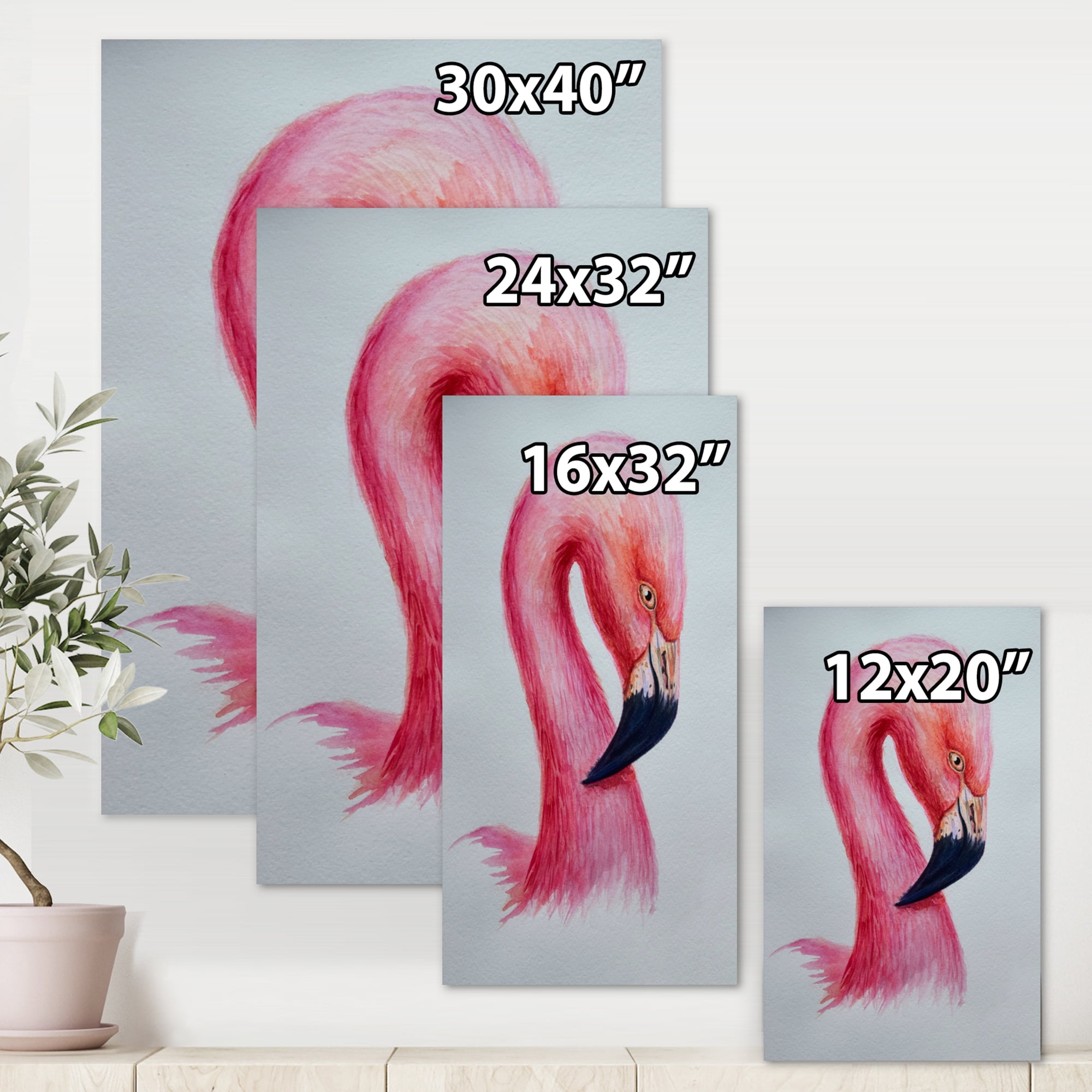 Designart ' Abstract Portrait of Pink Flamingo IV ' Farmhouse Canvas Wall Art Print
