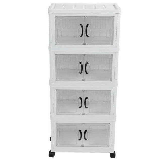 Stackable Storage Bins, Plastic Foldable Storage Cabinet with Lid and Wheels, Closet Organizers and Storage, Storage Box Container Cart for Home Office