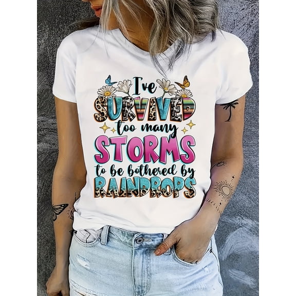SHESIINN Women's Chic Bible Letter Print Tee - Comfy, Casual Short Sleeve Crew Neck T-shirt for Casual Attire & Stylish Layering
