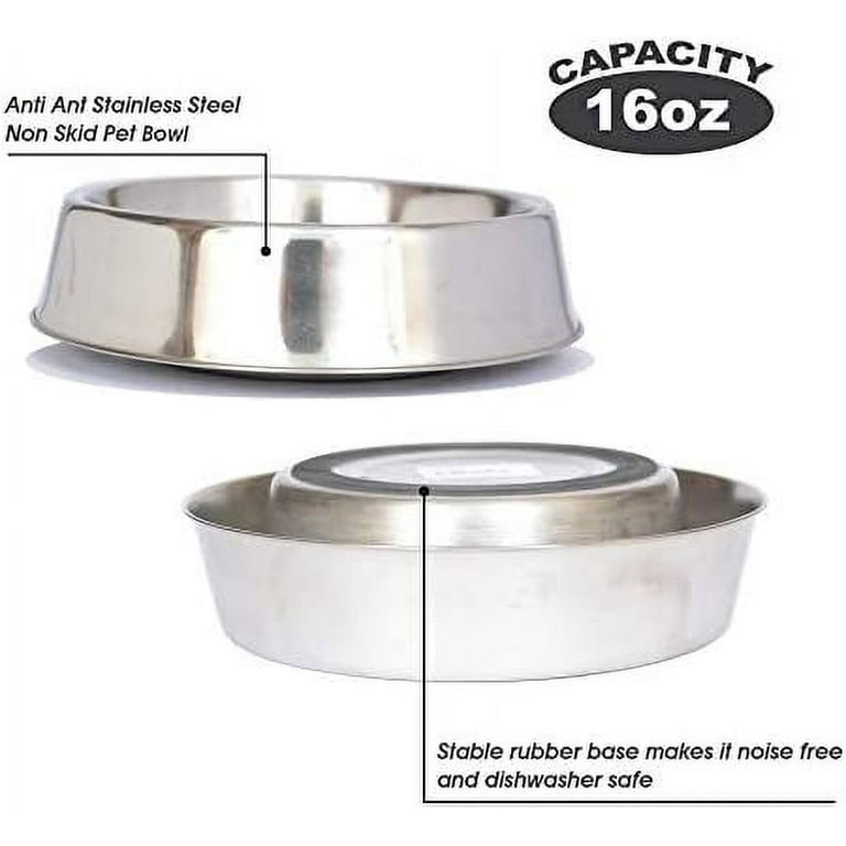 Iconic Pet 16 oz 2 Cup Anti Ant Stainless Steel Non Skid Pet Food Water Bowl Noise Free Ant Resistant Dog Cat Feeding Bowl with Unique Design Rubber Base Makes It an