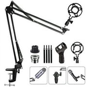 Upgraded Adjustable Microphone Suspension Boom Scissor Arm Stand with Shock Mount Mic Clip Holder 3/8 to 5/8 Screw Adapter -for Blue Yeti, Snowball & Other Microphones (stand with adapter)