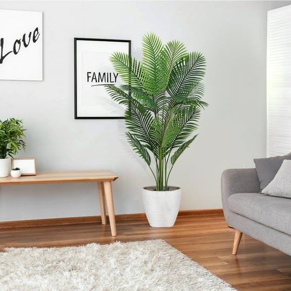 Artificial Areca Palm Plant Tree, 5.5FT Faux Dypsis Lutescens Plant Tropical Tree in Pot for Home Decor Living Room Indoor Outdoor Decor Housewarming Gift, Ever Green
